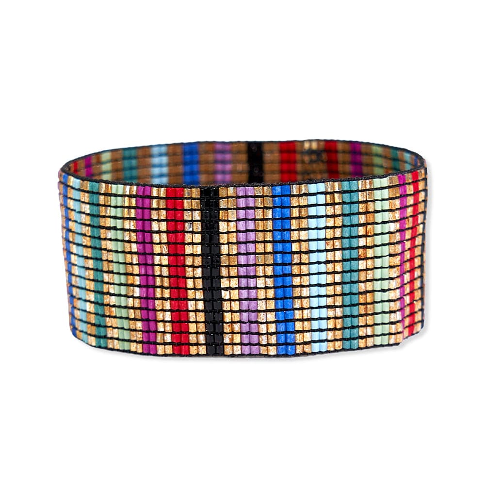 Ink + Alloy Kenzie Vertical Stripes Beaded Stretch Bracelet Gold Multicolor