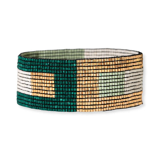 Kenzie Wrapped Block Beaded Stretch Bracelet Emerald