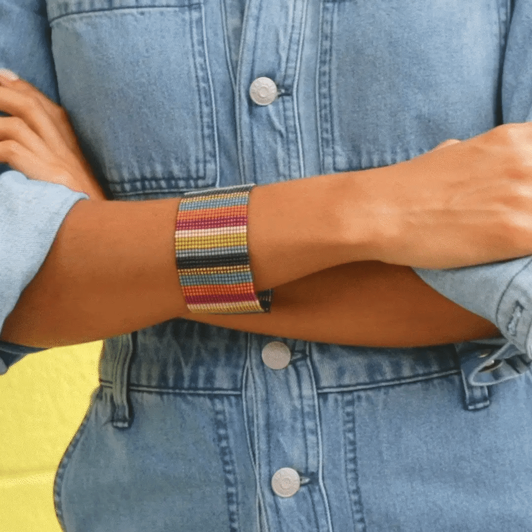 Penelope Vertical Stripe Beaded Stretch Bracelet Muted Rainbow