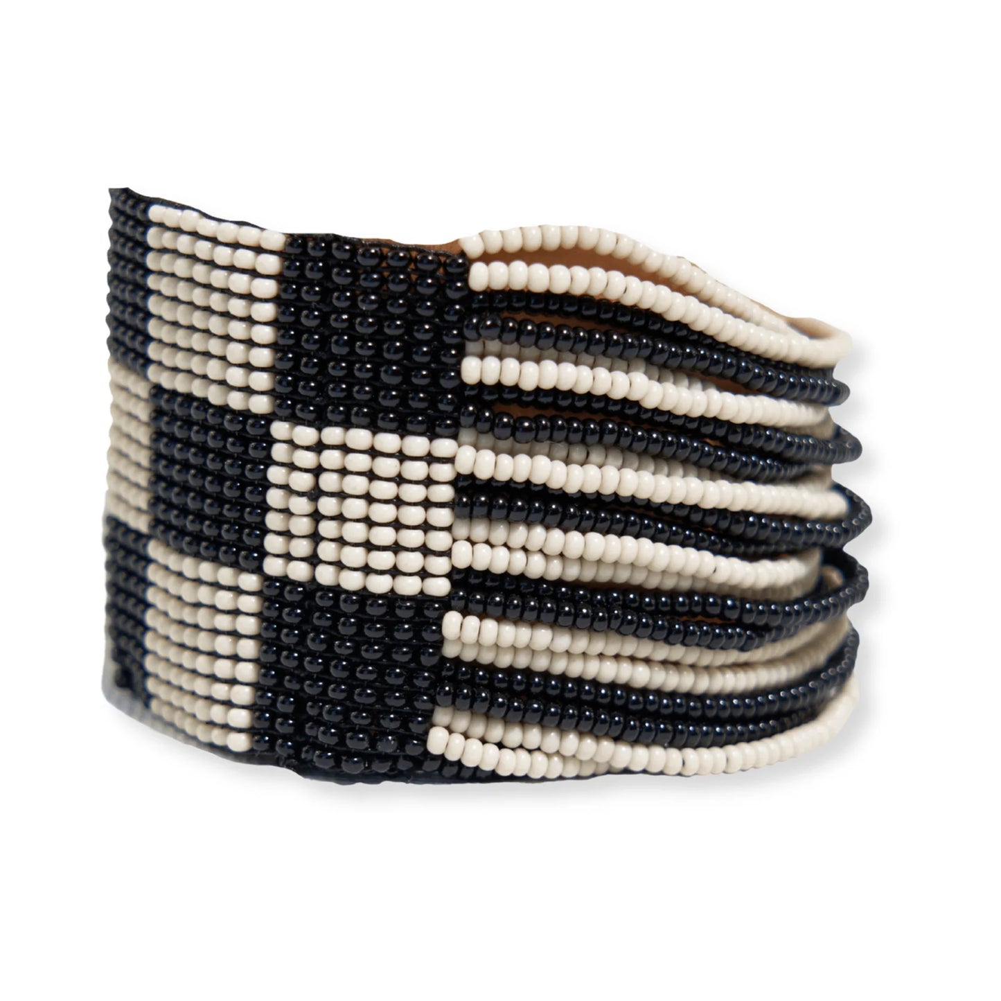 Olive Checkered Beaded Stretch Bracelet Black