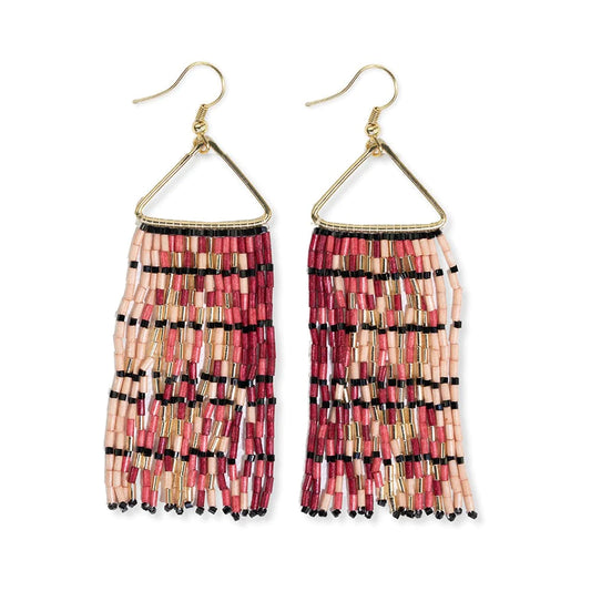 Patricia Mixed Luxe Bead Fringe Earrings - Maroon