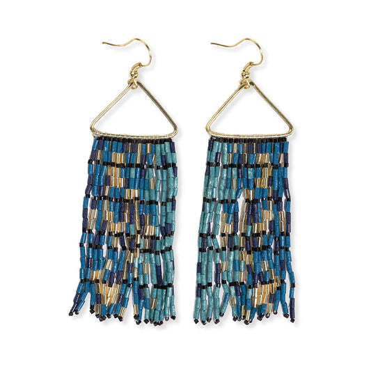 Patricia Mixed Luxe Bead Fringe Earrings - Navy