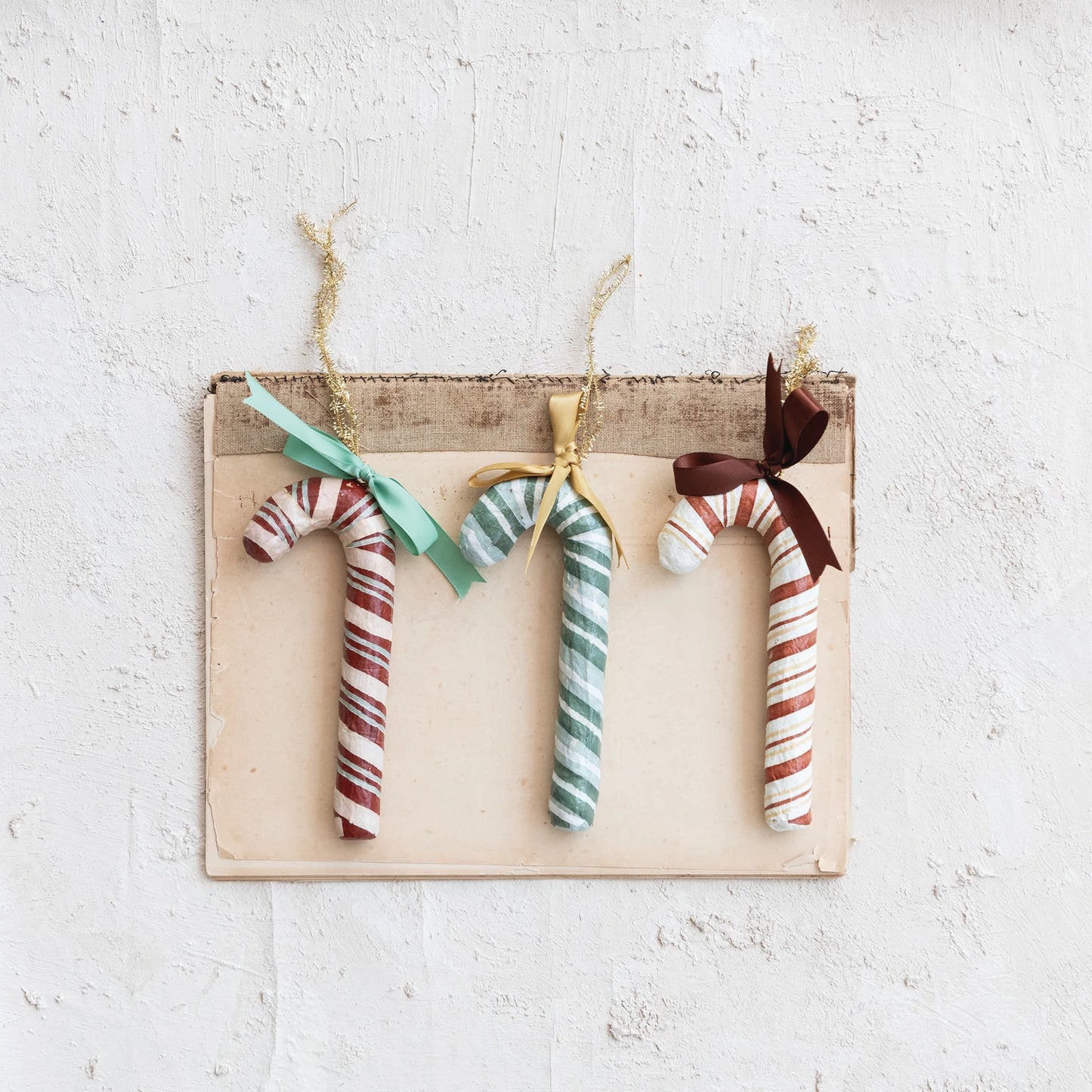 Ornament - Hand Painted Paper Mache Candy Cane
