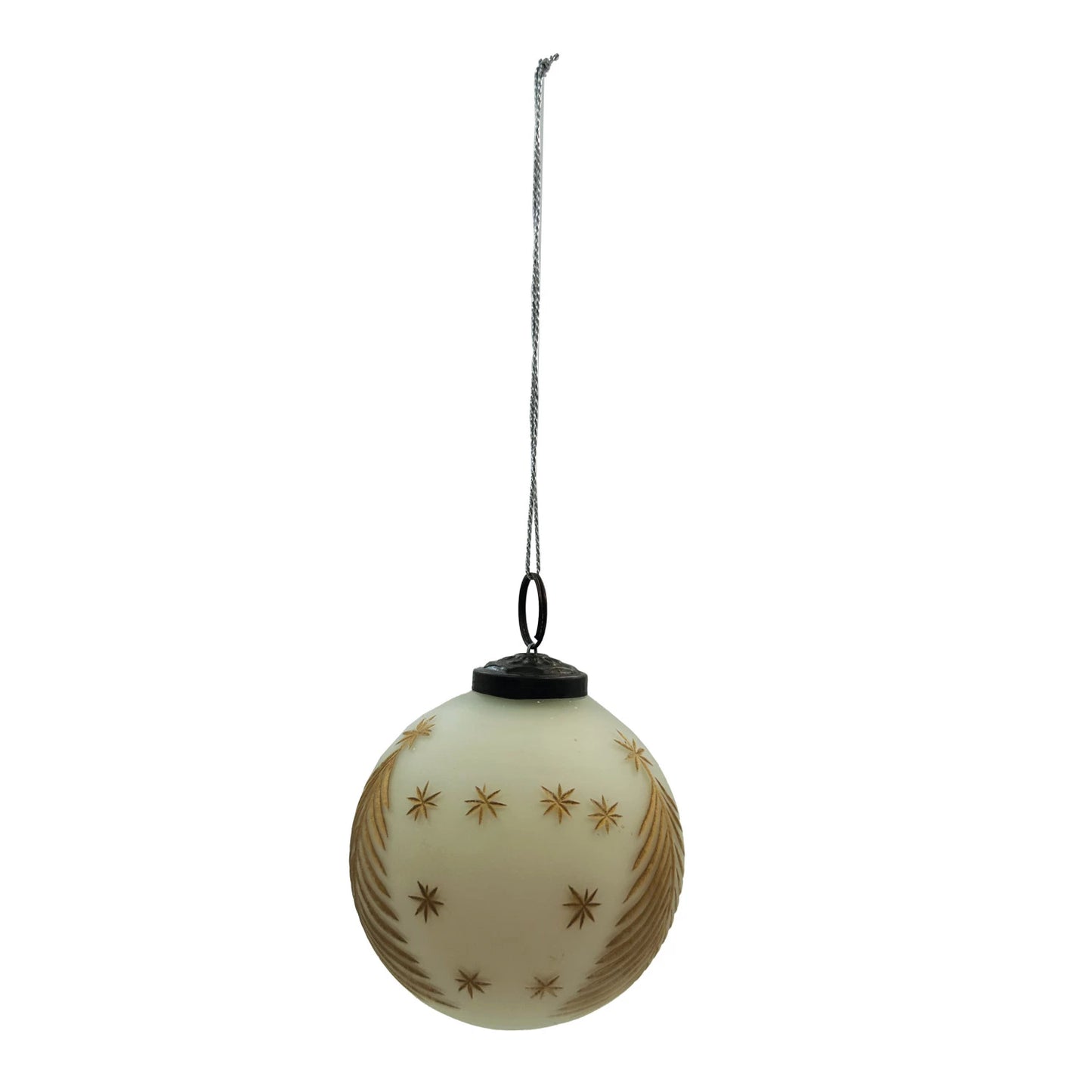 Ornament - Hand-painted Glass Ball with Etched Trees and Stars (2 Colors)