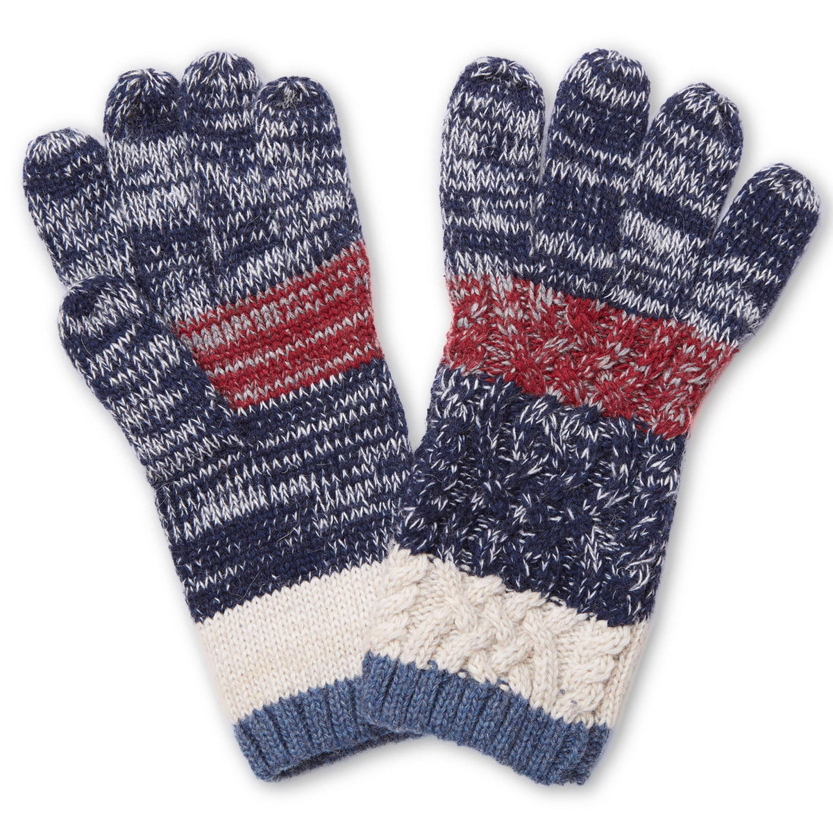 Hana - Stripe  Print Cable Knit Pattern Winter Knit Gloves