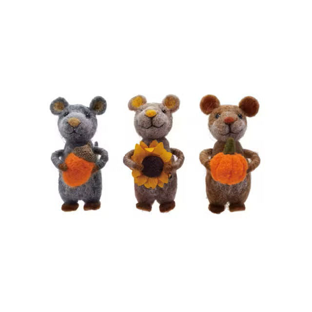 Creative Co-Op - Handmade Wool Felt Mice Acorn/Pumpkin, Sunflower