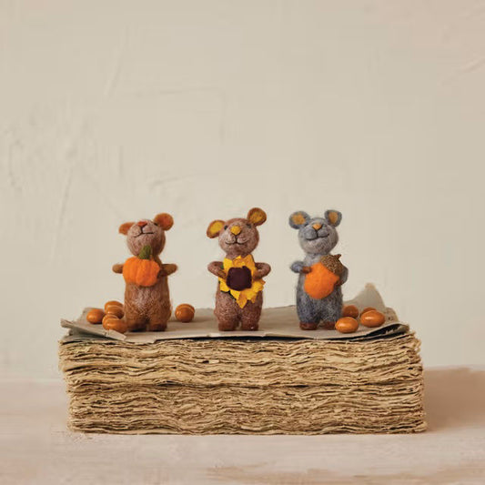 Handmade Wool Felt Mice Acorn/Pumpkin, Sunflower