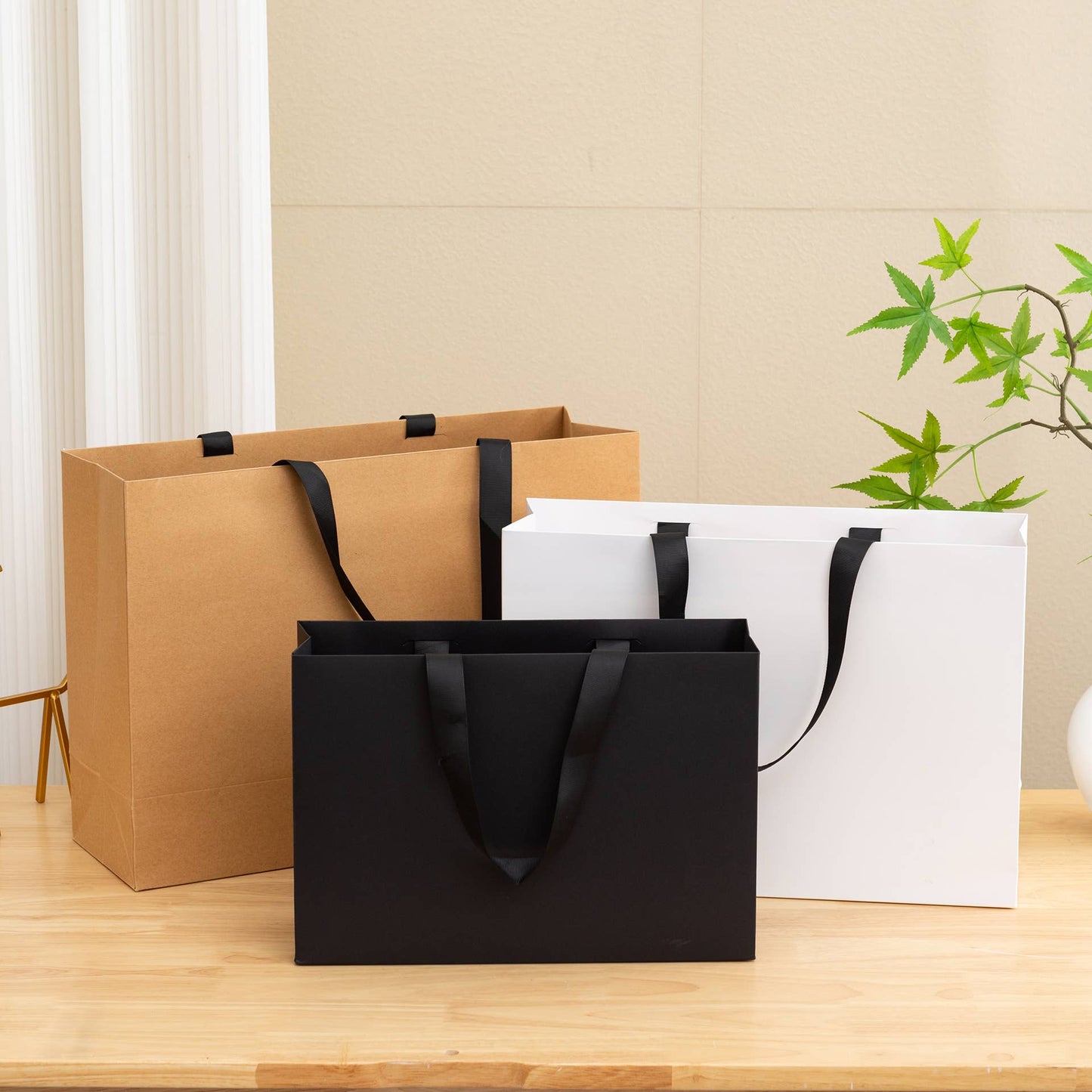 Premium Threaded Rope All Black Paper Gift Bag