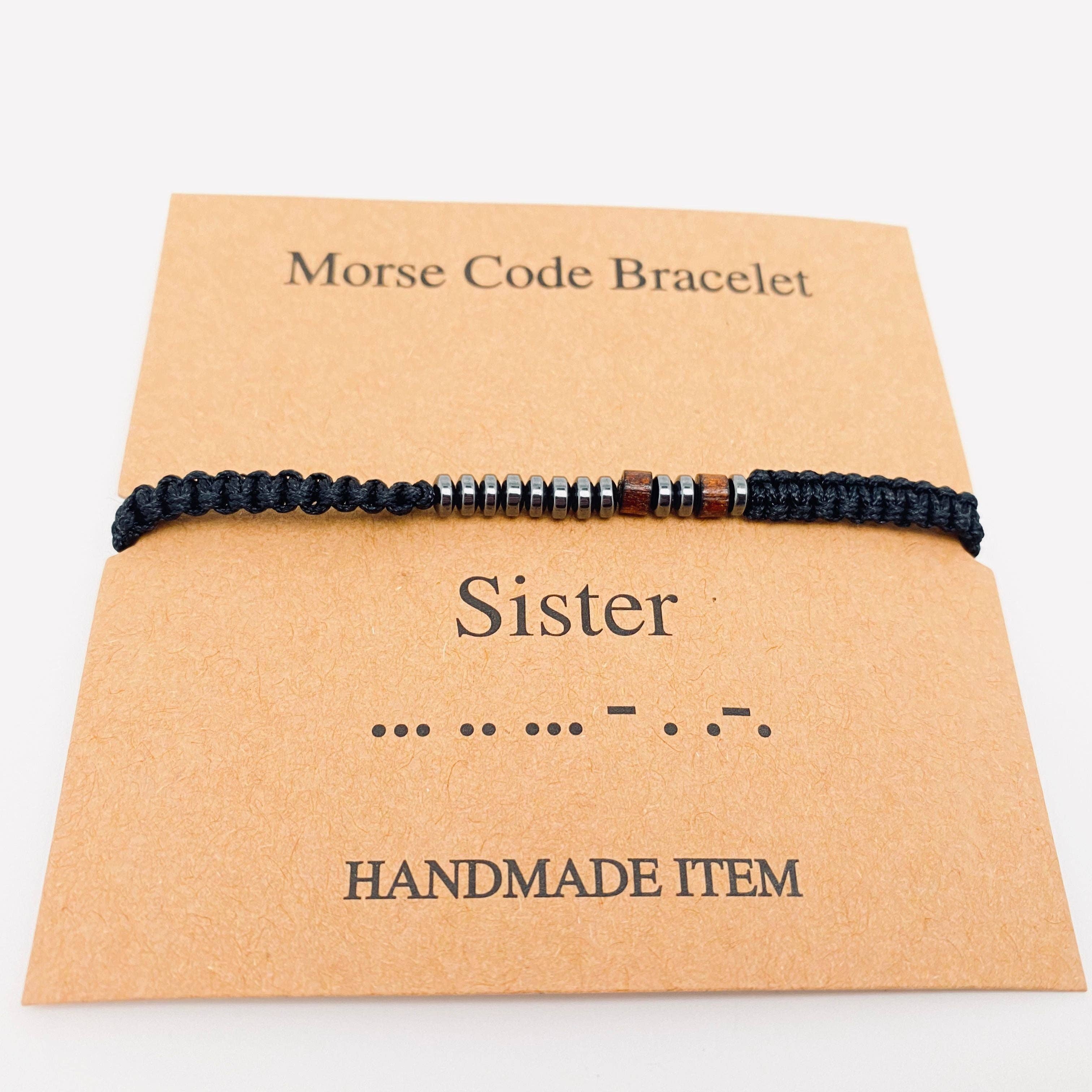 Multi-style Hand-woven Wood Bead Morse Code Bracelet