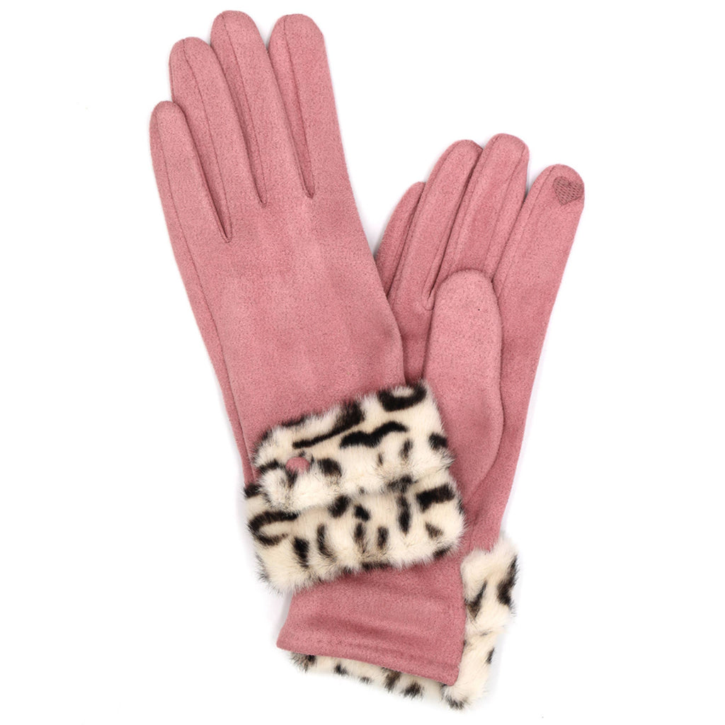 Hana - Leopard Faux Fur Cuff Smart Touch Winter Gloves