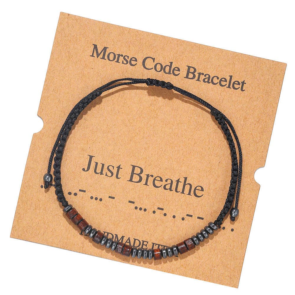 Multi-style Hand-woven Wood Bead Morse Code Bracelet