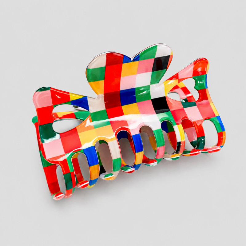 DAYLA - Heart Top Colorful Checker Shark Hair Claw Clip
