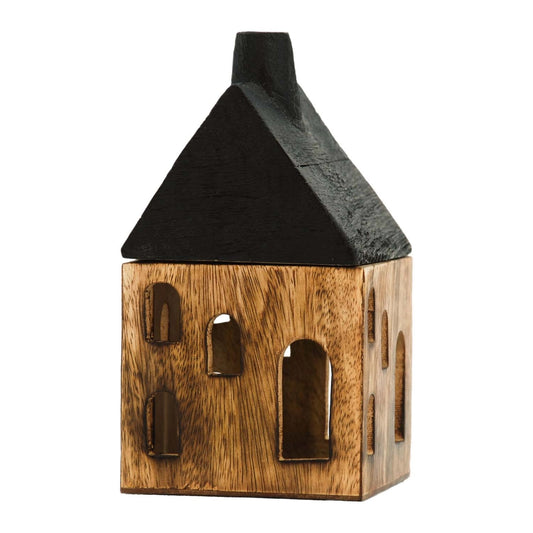 Large Wood House w/ Black Roof / for Tea Lights