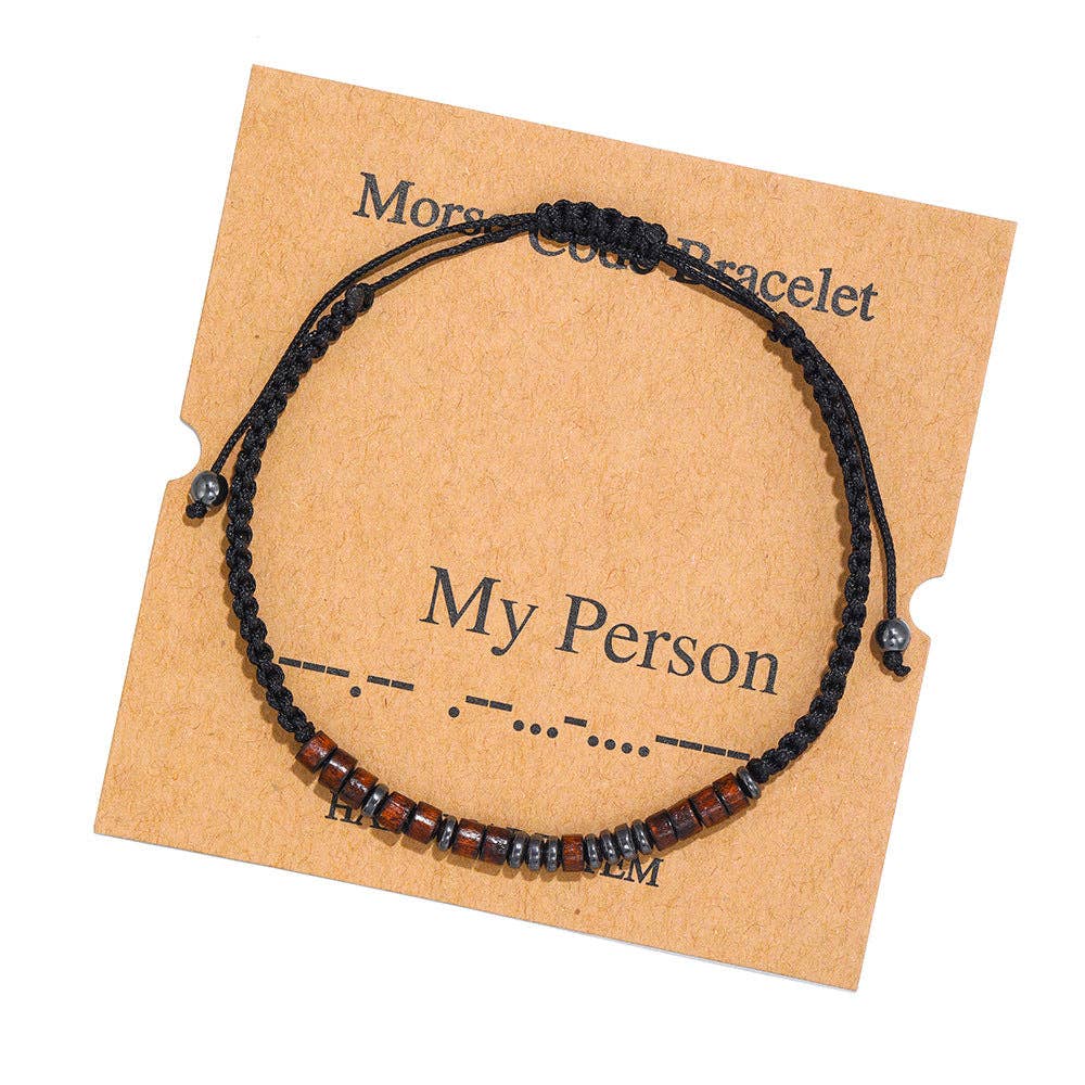 Multi-style Hand-woven Wood Bead Morse Code Bracelet