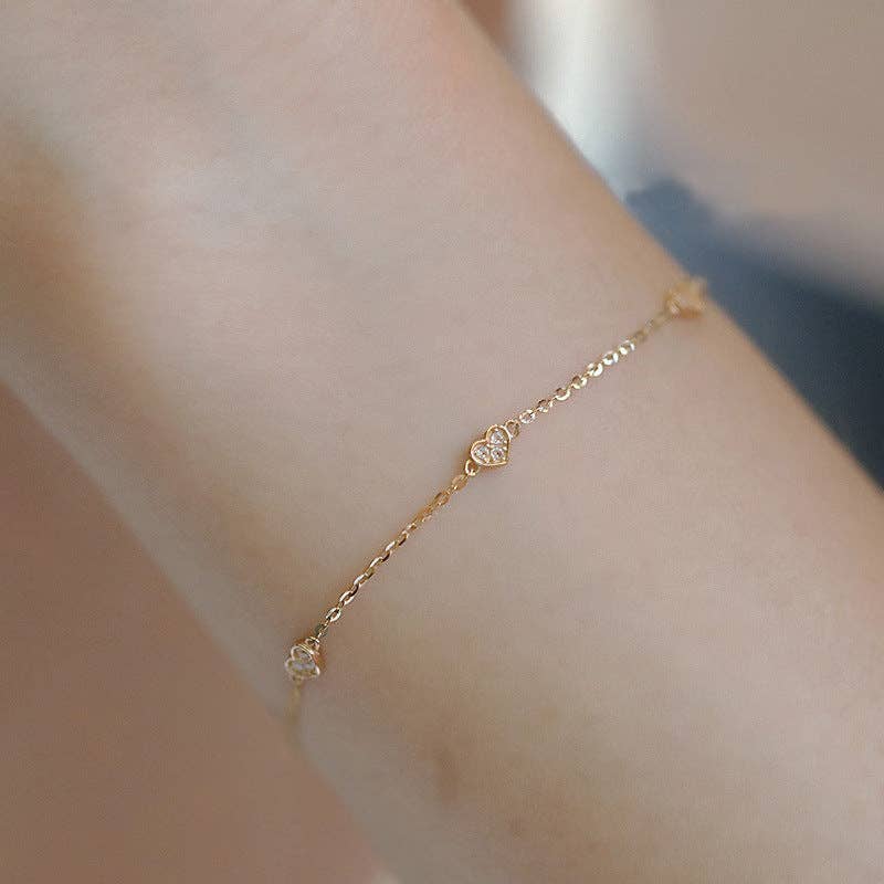 Perimade & Co. LLC - Dainty Silver Triple Heart Bracelet in 925 Sterling Silver