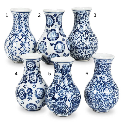 Abbott - Blue/White Small Bulb Vase - 6 Options - 4.5"H