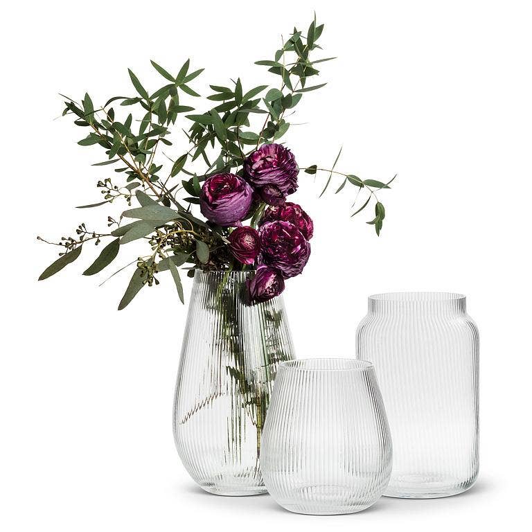 Large Narrow Optic Wide Bottom Vase - 10" H