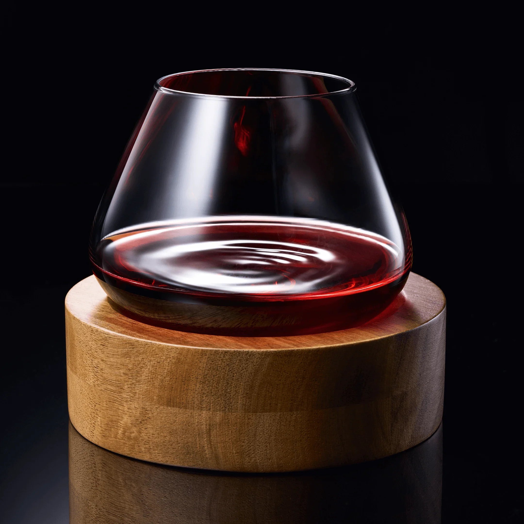 TsukiGlass - Kami Rotating Crystal Wine Glass & Wooden Coaster