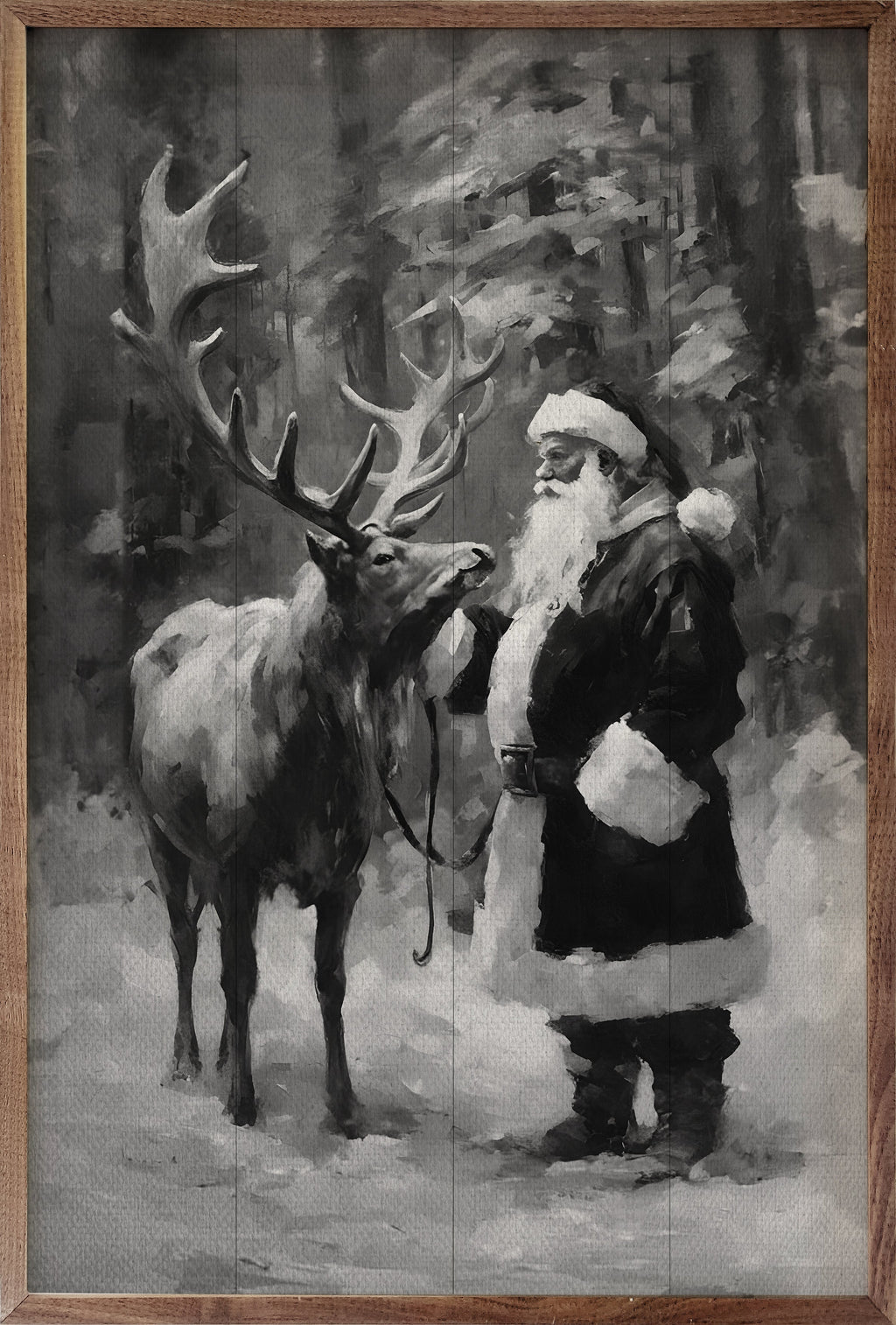 Santa And Reindeet (BW) Wall Art