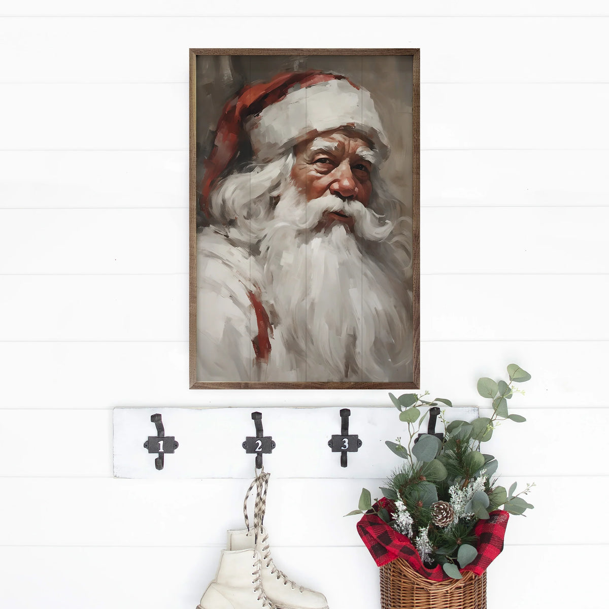 Santa Portrait In White Wall Art