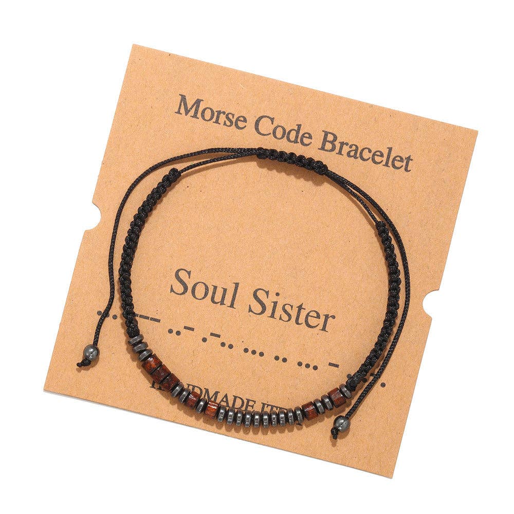Multi-style Hand-woven Wood Bead Morse Code Bracelet
