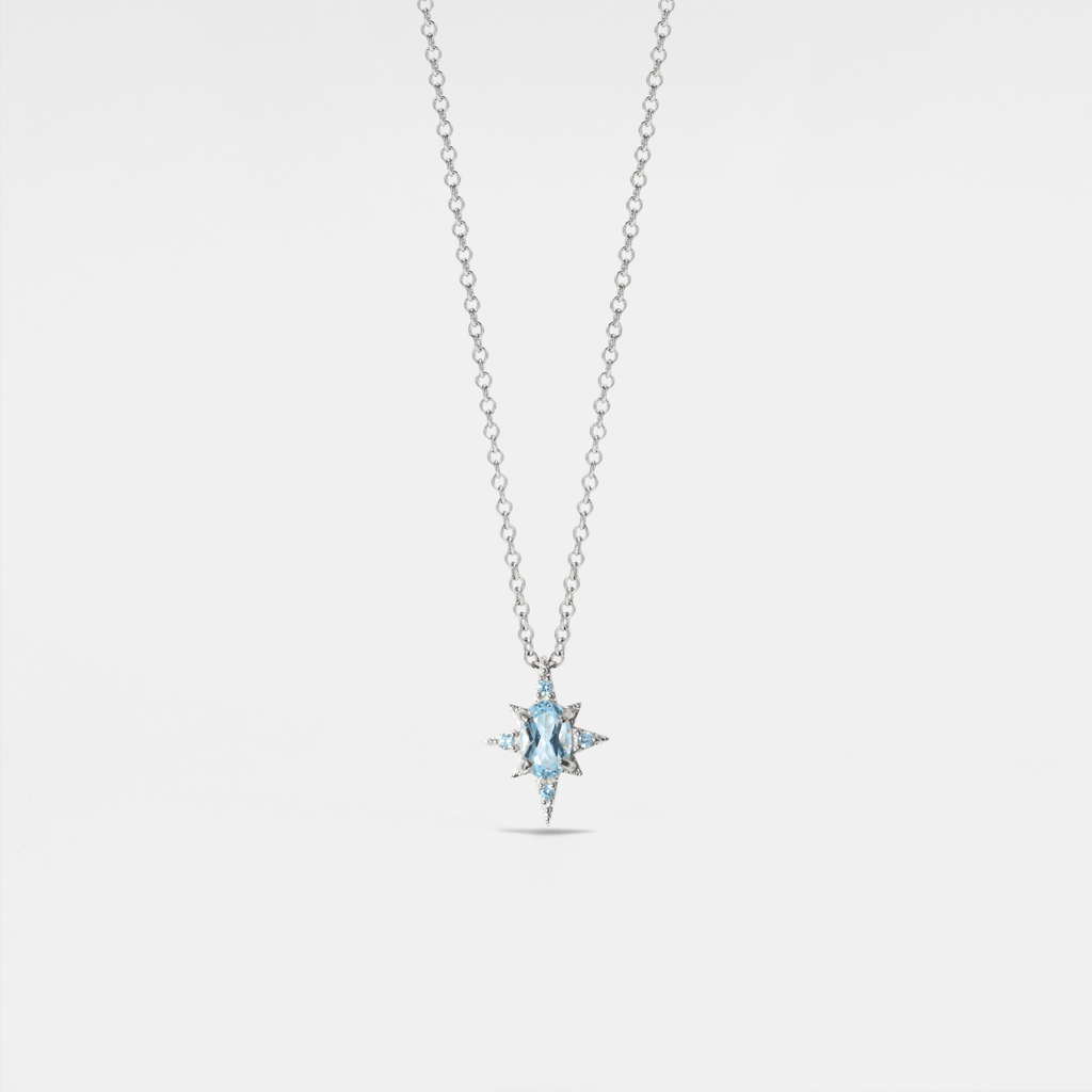 Perimade & Co. LLC - Blue CZ Starburst North Star Necklace in 925 Sterling Silver