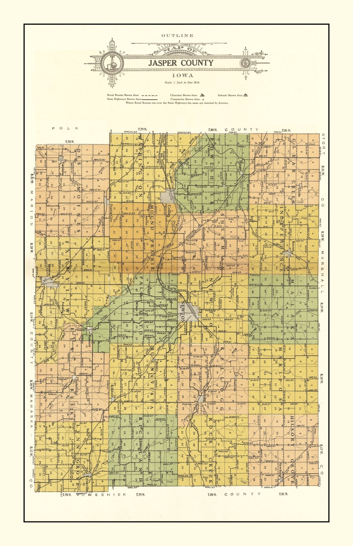 Ted's Vintage Art - Vintage Map of Jasper County, Iowa 1914