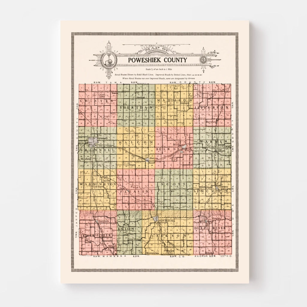 Ted's Vintage Art - Vintage Map of Poweshiek County, Iowa 1914