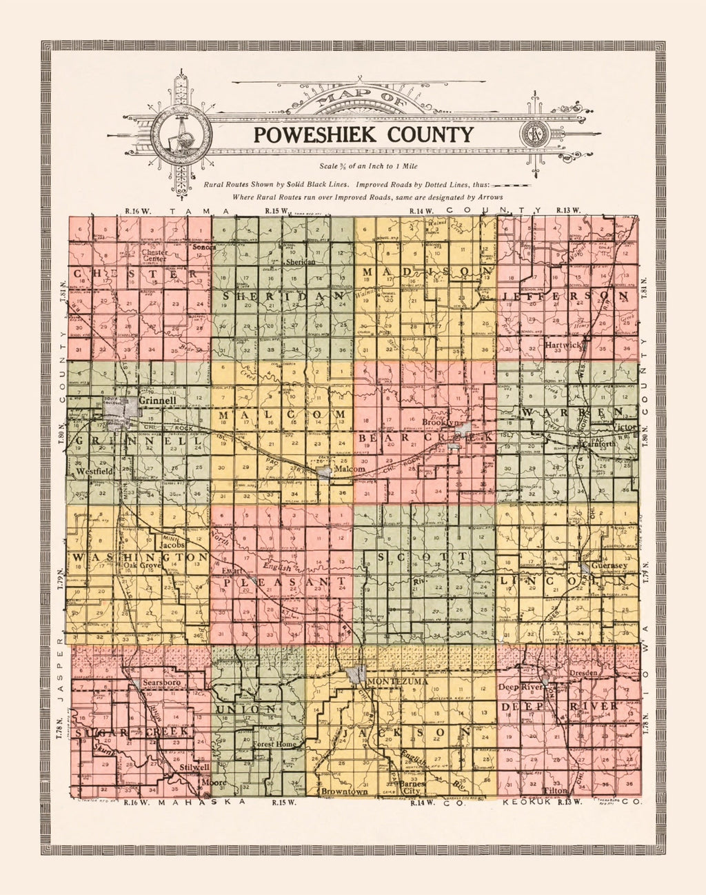 Ted's Vintage Art - Vintage Map of Poweshiek County, Iowa 1914