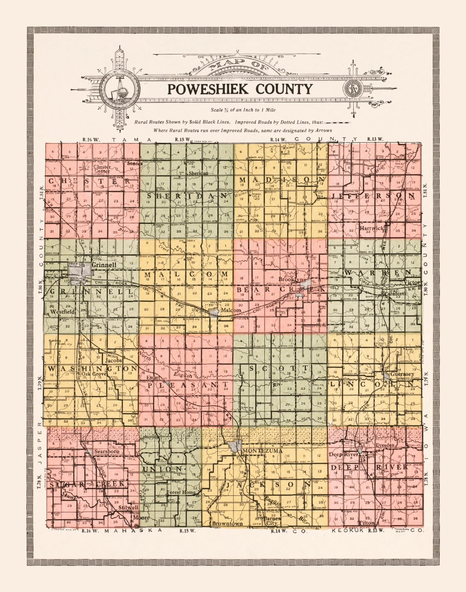 Ted's Vintage Art - Vintage Map of Poweshiek County, Iowa 1914