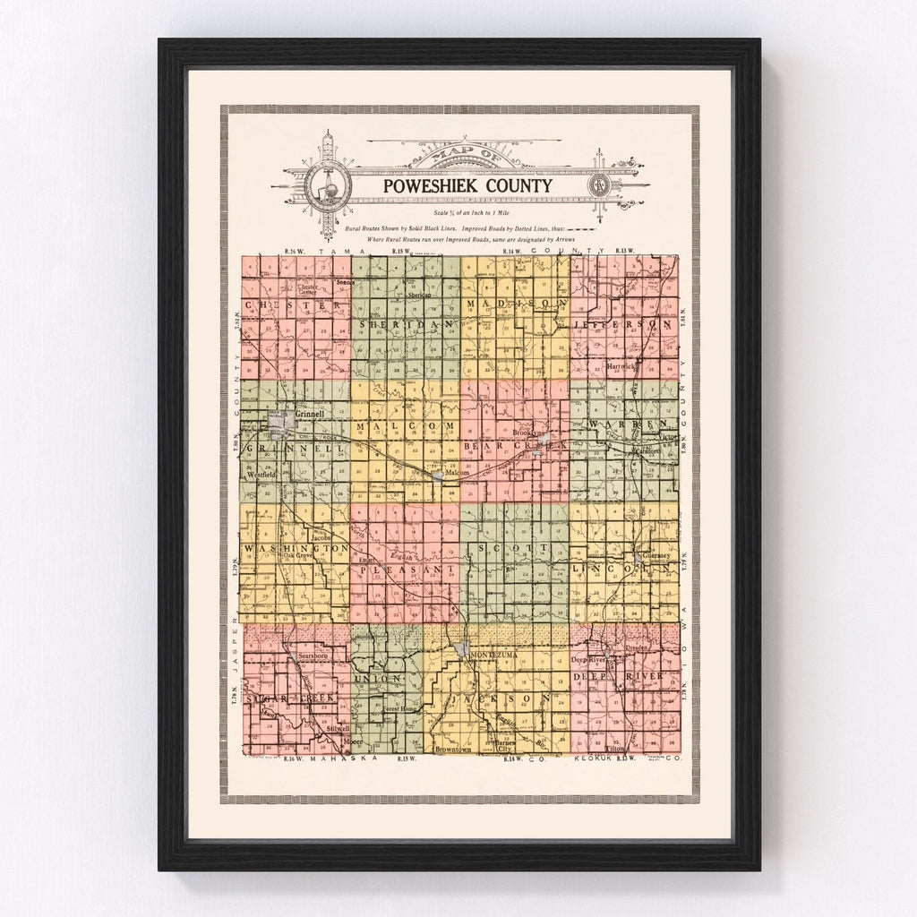 Ted's Vintage Art - Vintage Map of Poweshiek County, Iowa 1914