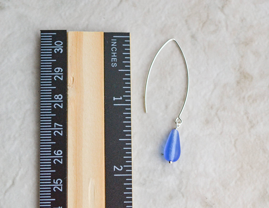 Sosie Designs - Eco Sea Glass Marquis Droplet 925 Silver Earrings - Sapphire Blue