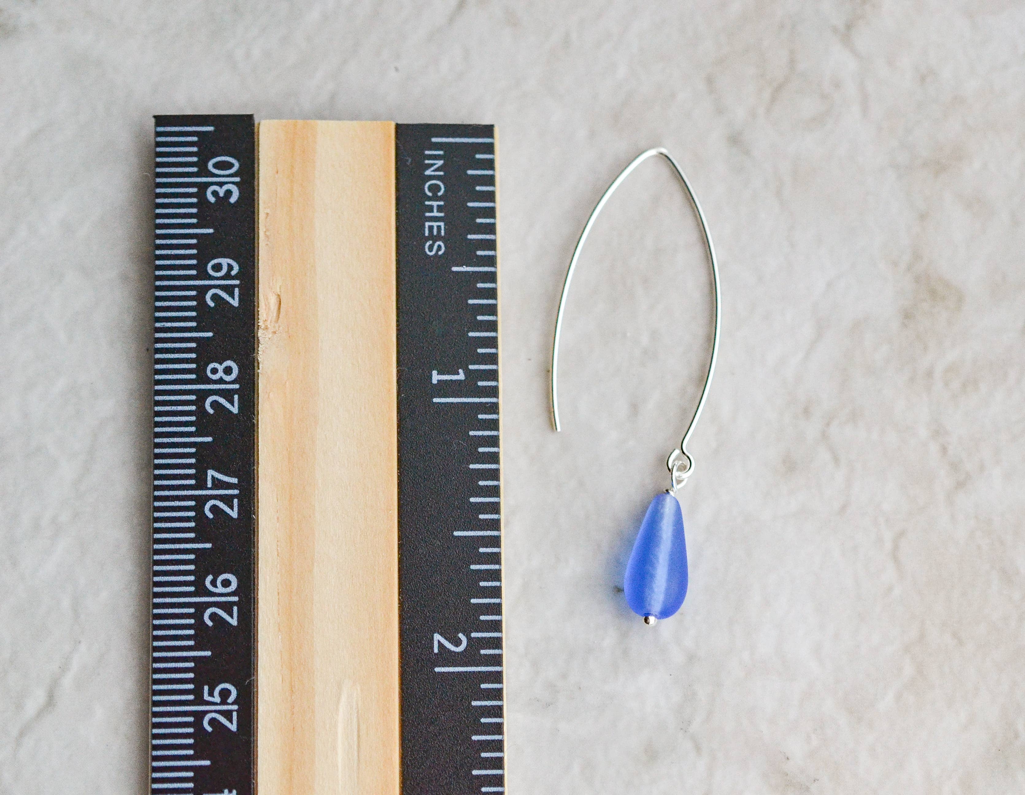 Sosie Designs - Eco Sea Glass Marquis Droplet 925 Silver Earrings - Sapphire Blue