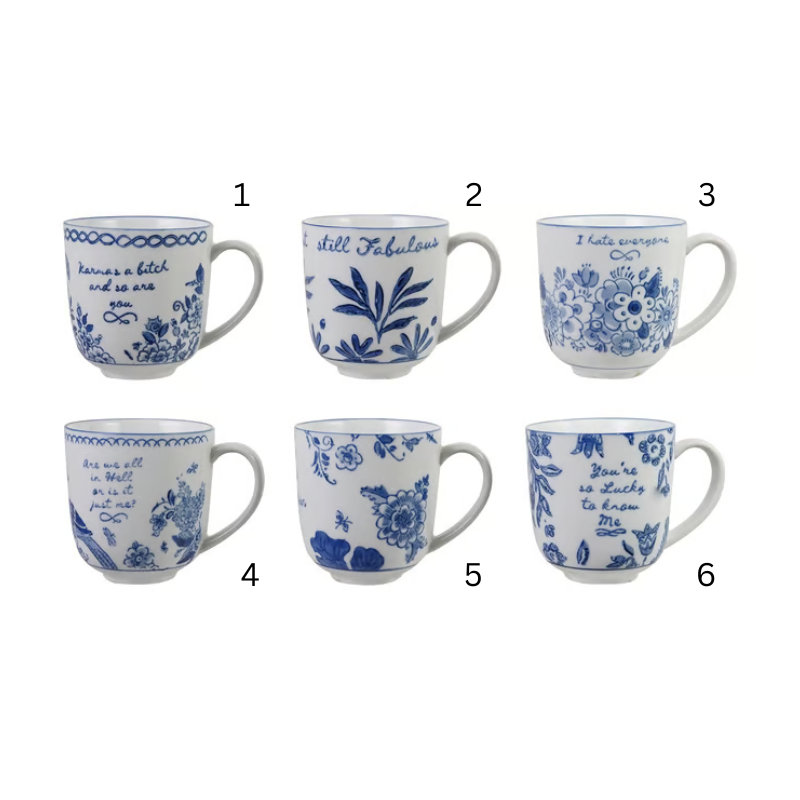 Stoneware Mug W Saying, Blue & White