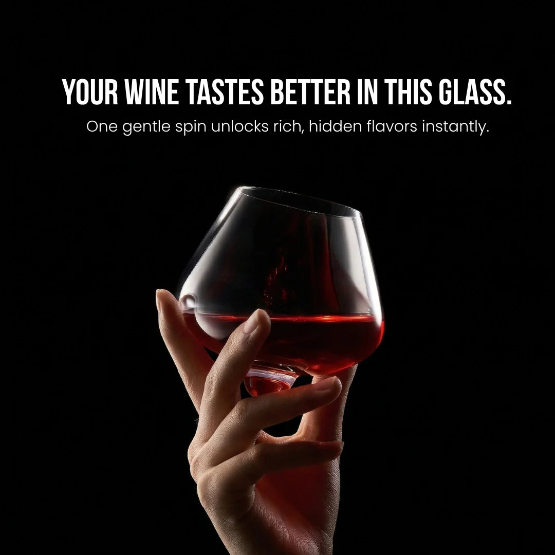 TsukiGlass - Kami Rotating Crystal Wine Glass & Wooden Coaster