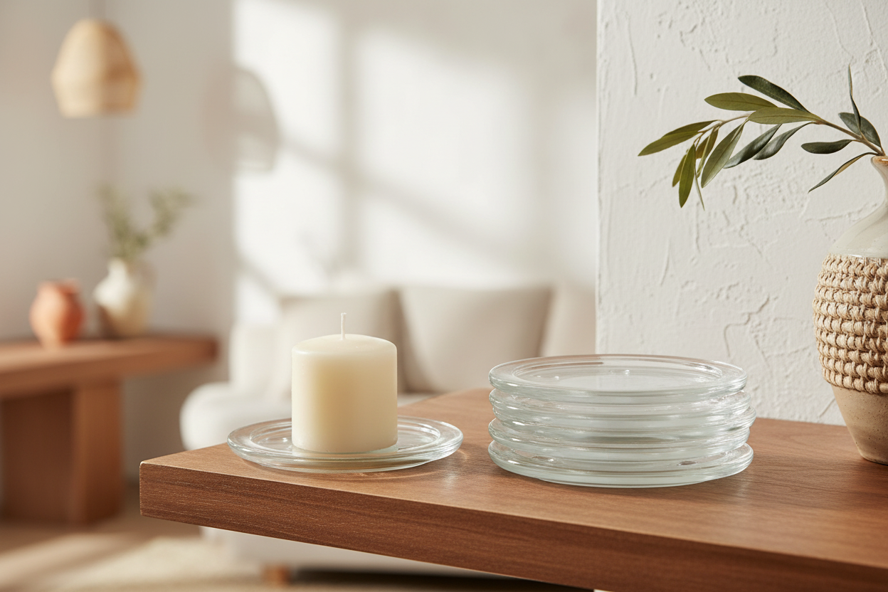Clear Glass Pillar Candle Plate