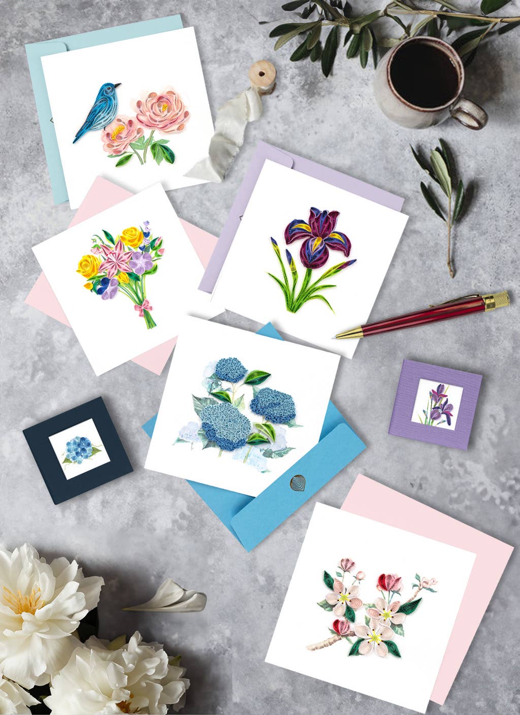 Quilling Greeting Card - Quilled Apple Blossoms
