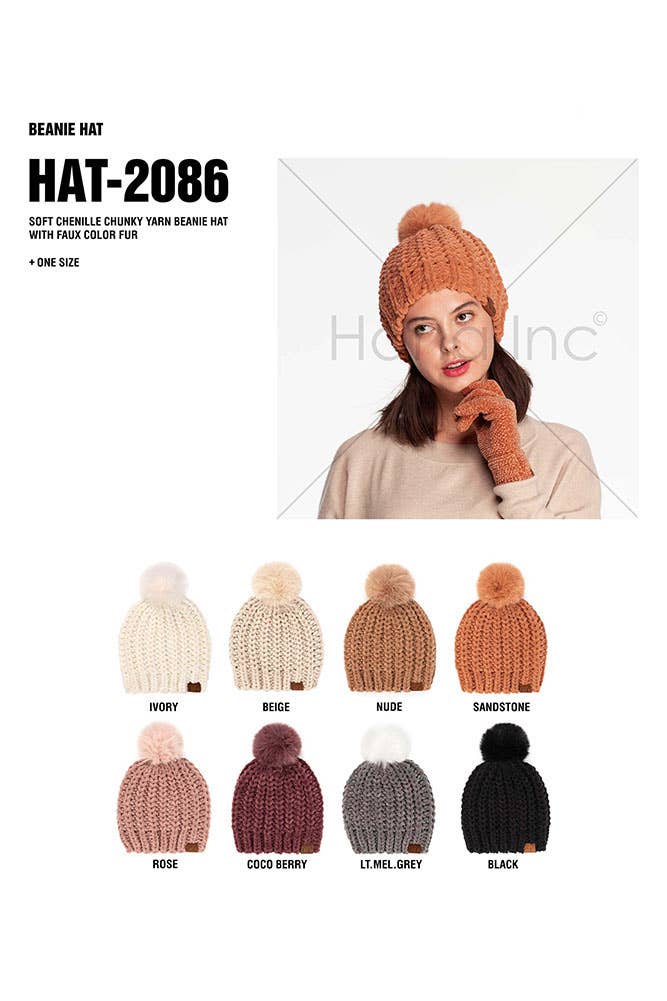 Hana - C.C Soft Chenille Chunky Yarn Beanie Hat