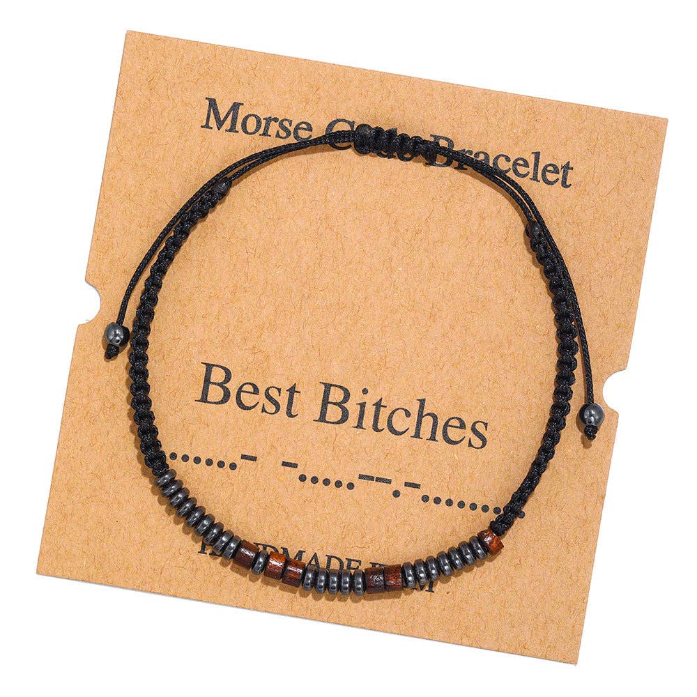 Multi-style Hand-woven Wood Bead Morse Code Bracelet