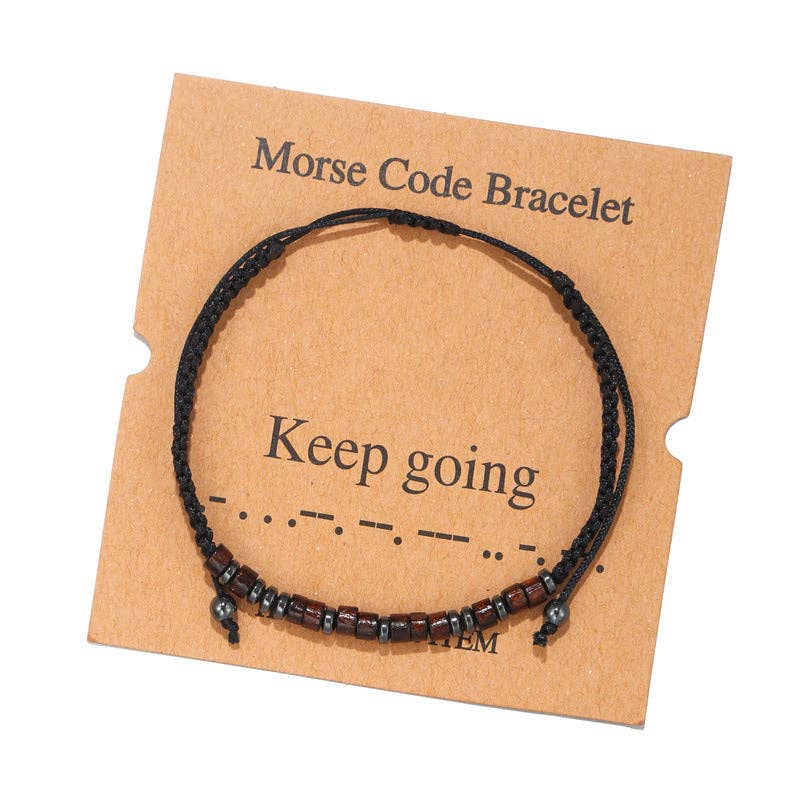 Multi-style Hand-woven Wood Bead Morse Code Bracelet