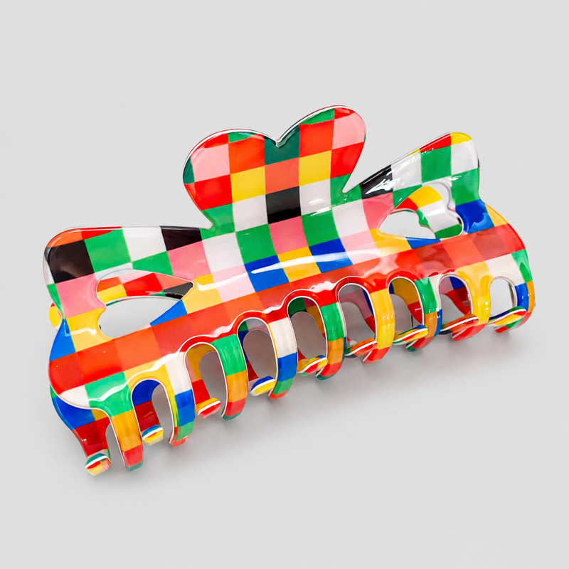 DAYLA - Heart Top Colorful Checker Shark Hair Claw Clip