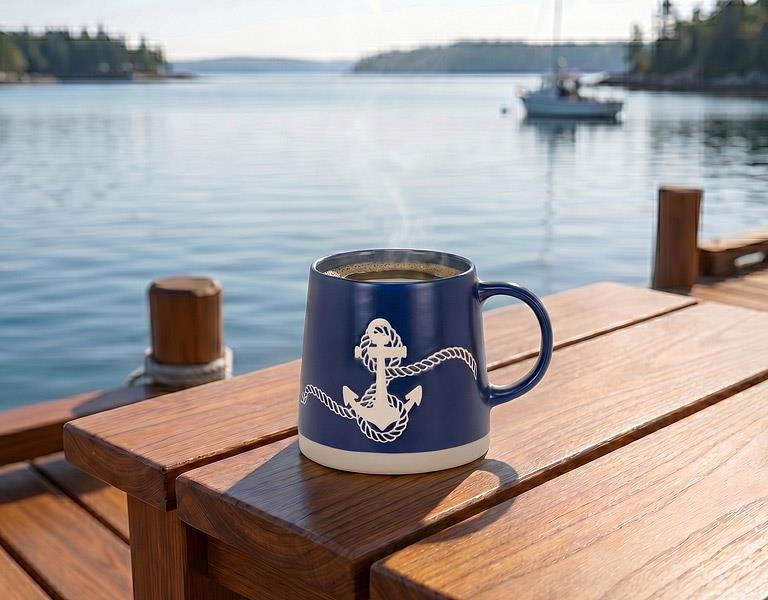 Abbott - Wide Base Mug with Anchor-Navy-3.5"H(14oz)