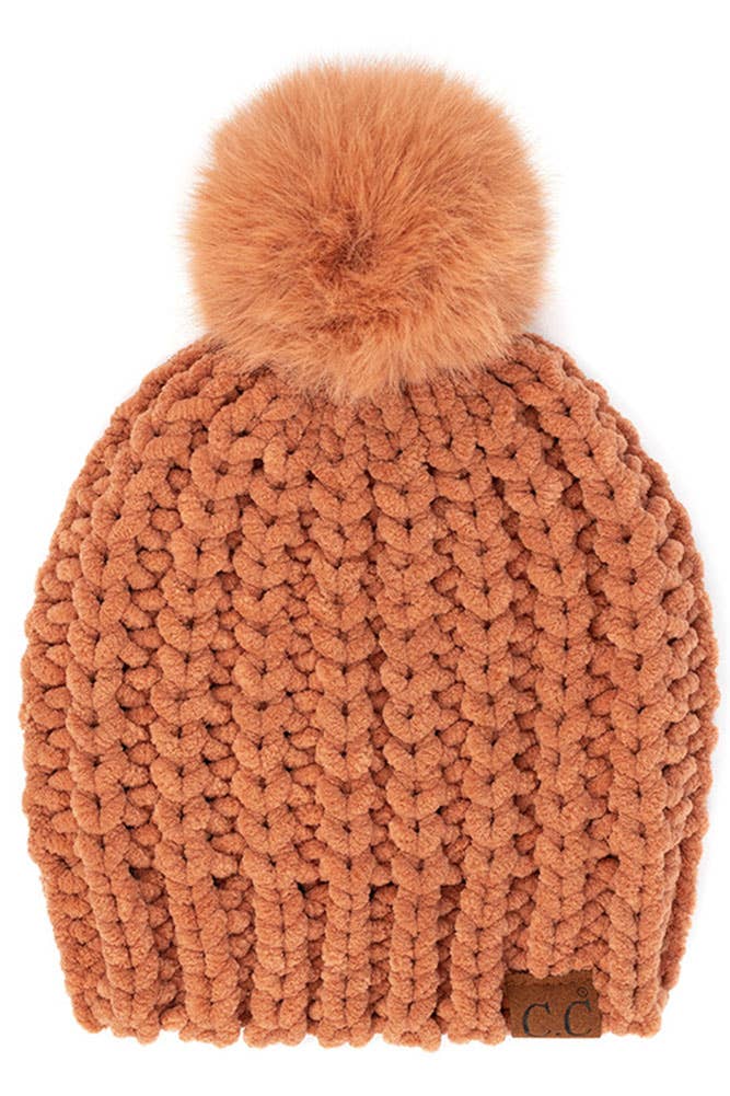 Hana - C.C Soft Chenille Chunky Yarn Beanie Hat