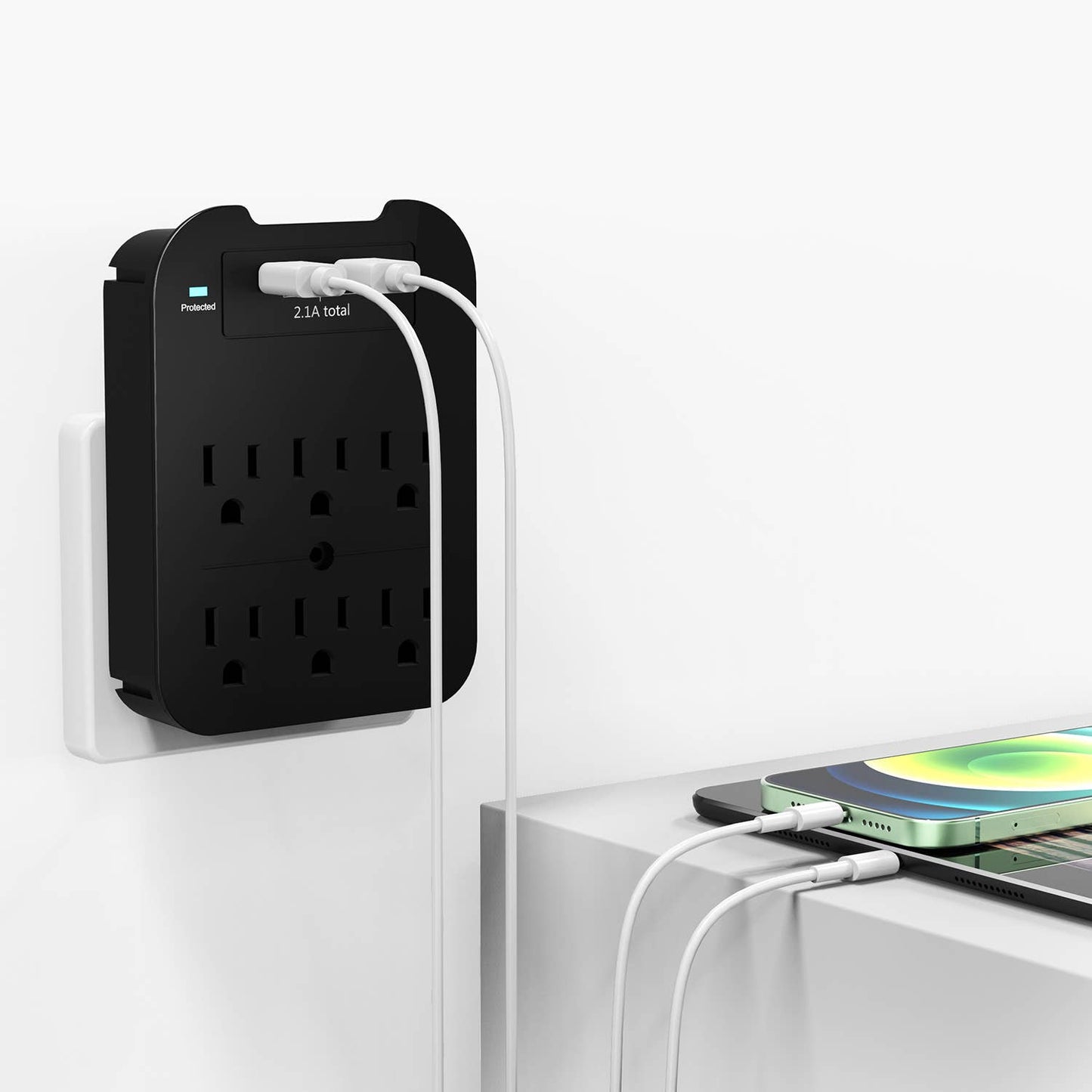 Charge Surge Protector, 6 Outlets/2 USB Ports - Retail Pack