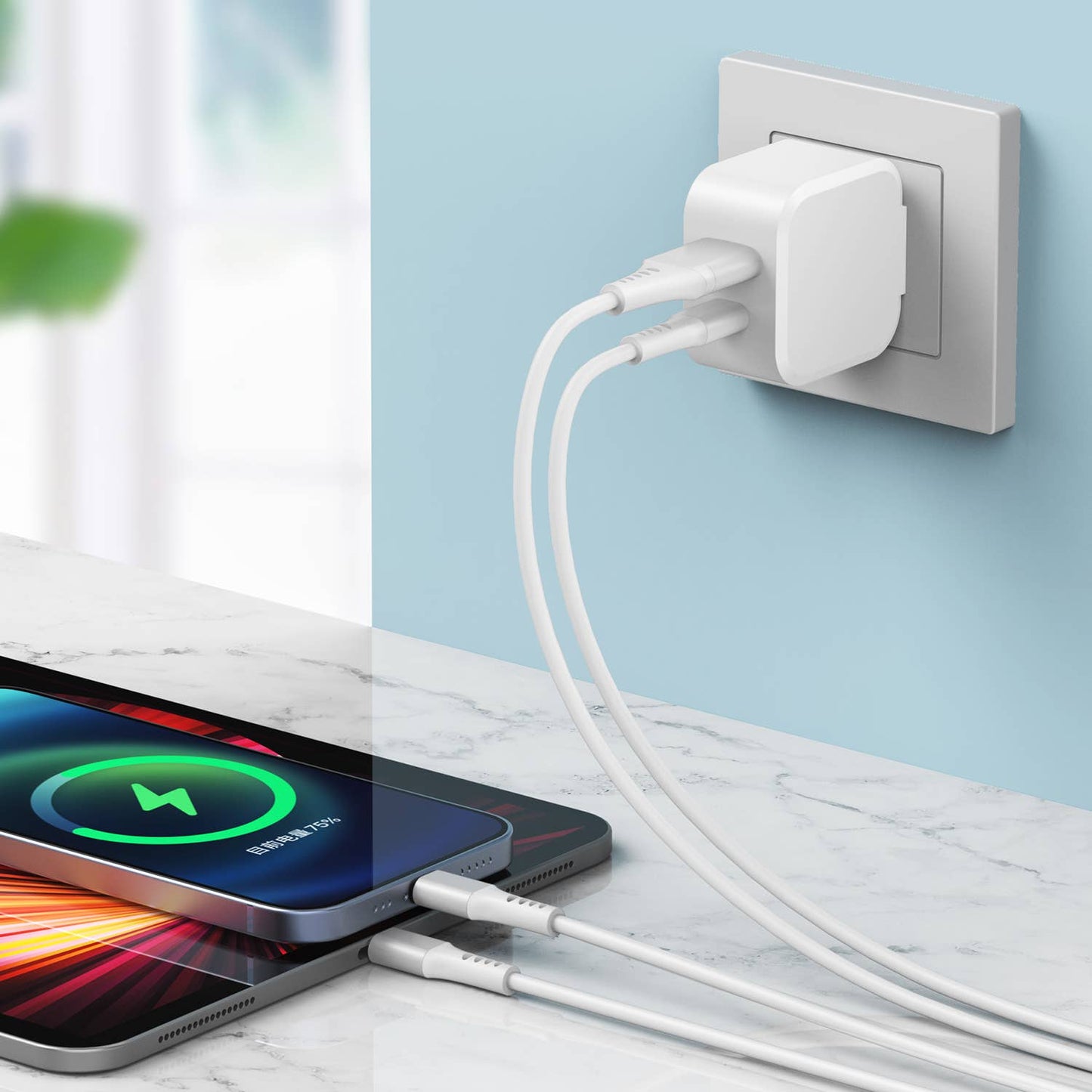 Dual Port Wall Charger with USB-C & USB-A White Retail Pack