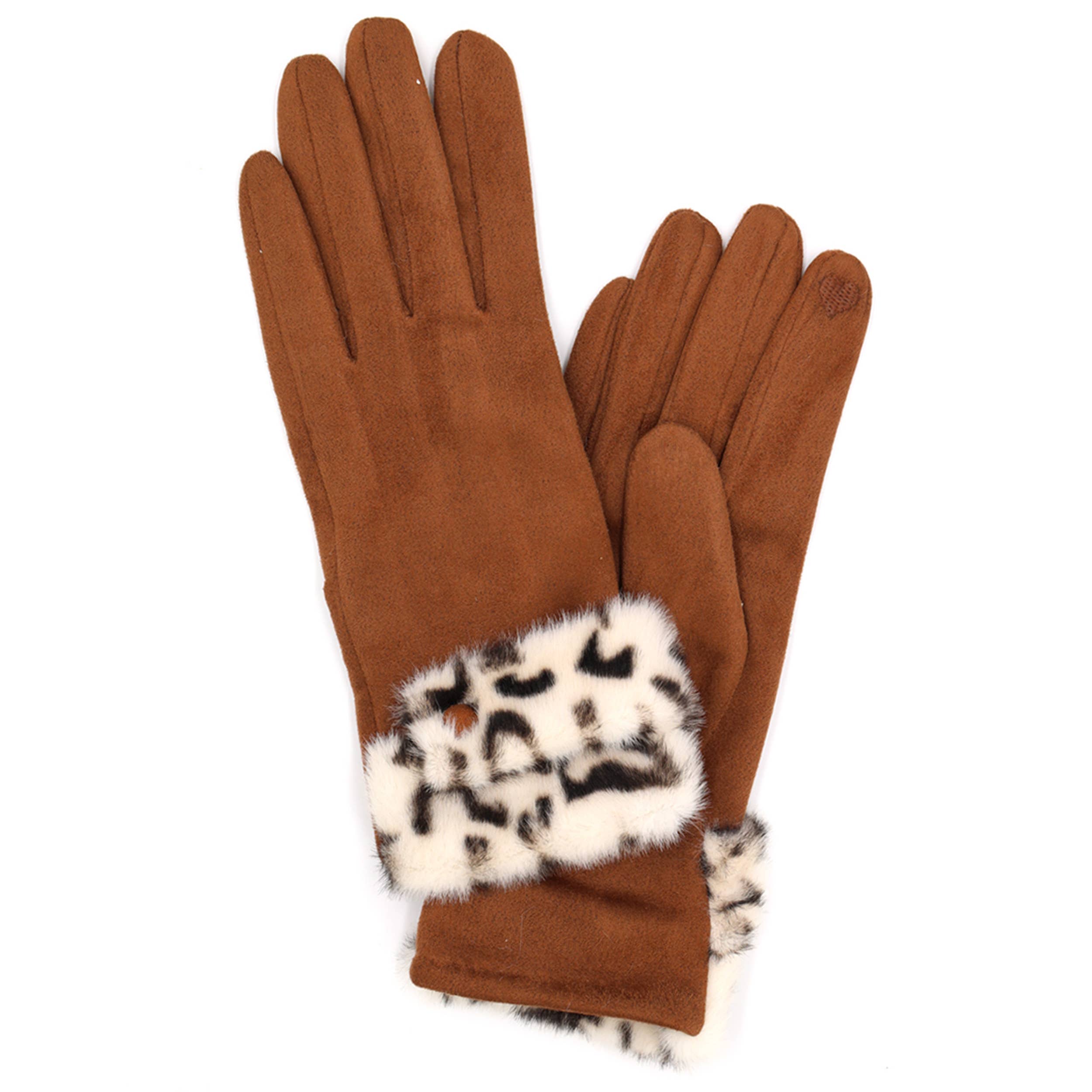 Hana - Leopard Faux Fur Cuff Smart Touch Winter Gloves