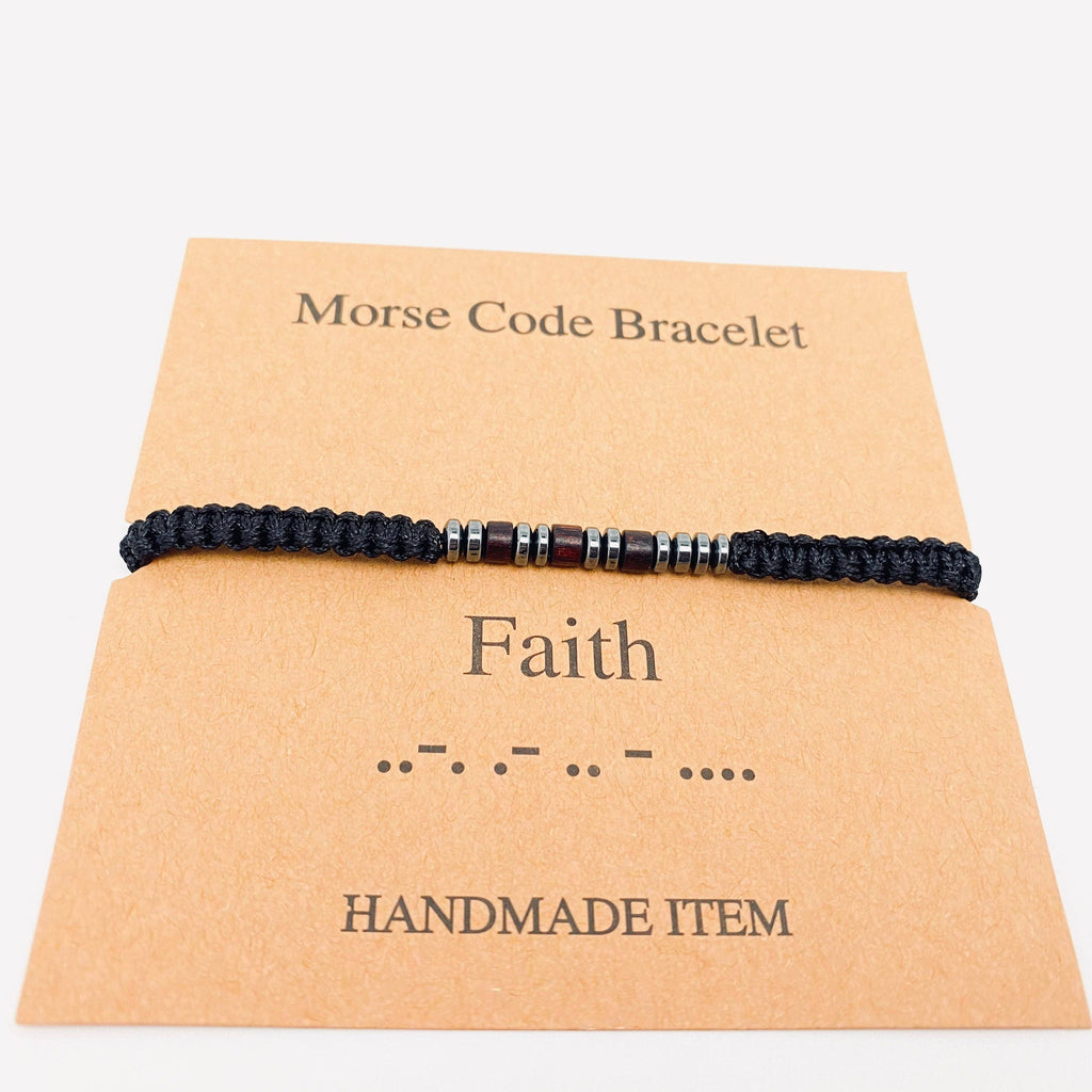 Multi-style Hand-woven Wood Bead Morse Code Bracelet
