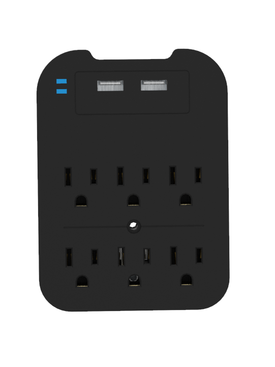 Charge Surge Protector, 6 Outlets/2 USB Ports - Retail Pack