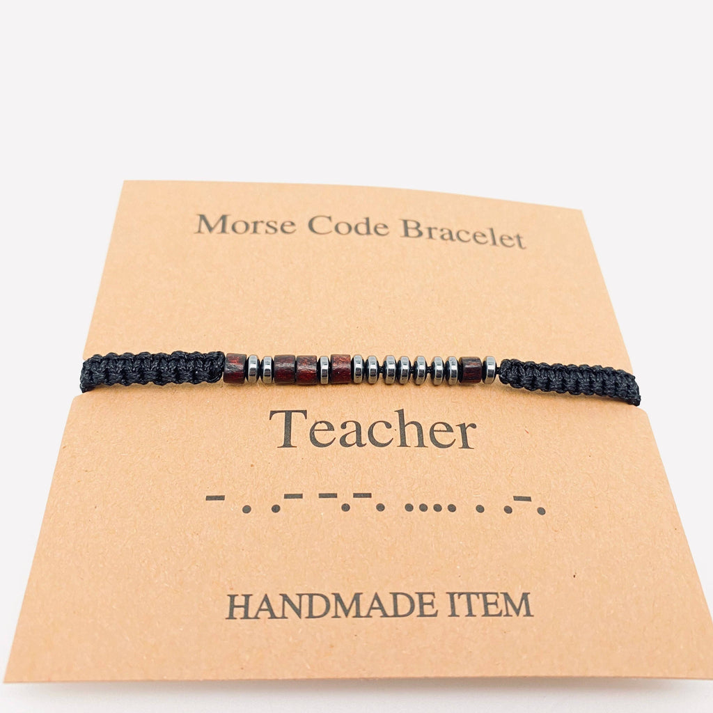 Multi-style Hand-woven Wood Bead Morse Code Bracelet