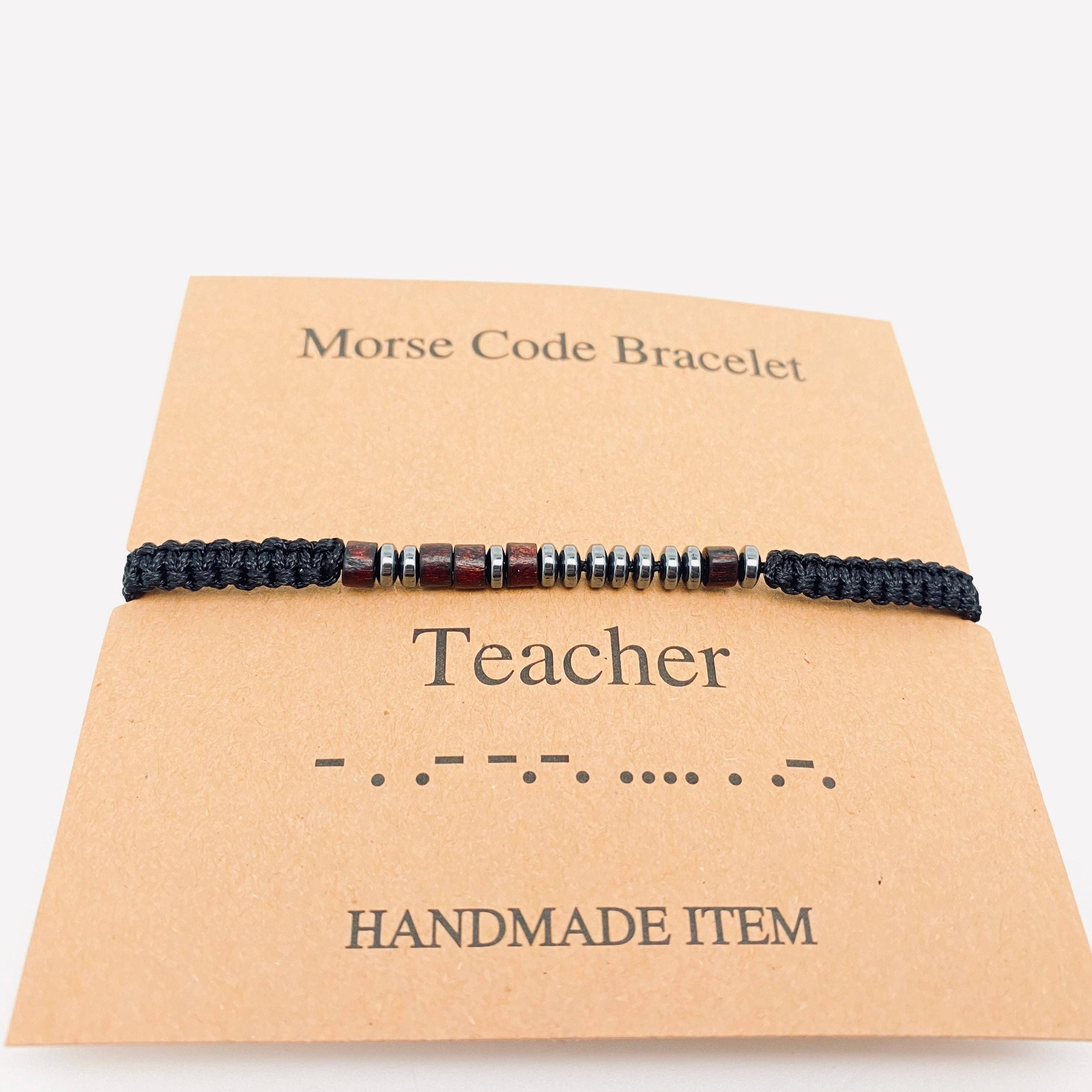 Multi-style Hand-woven Wood Bead Morse Code Bracelet